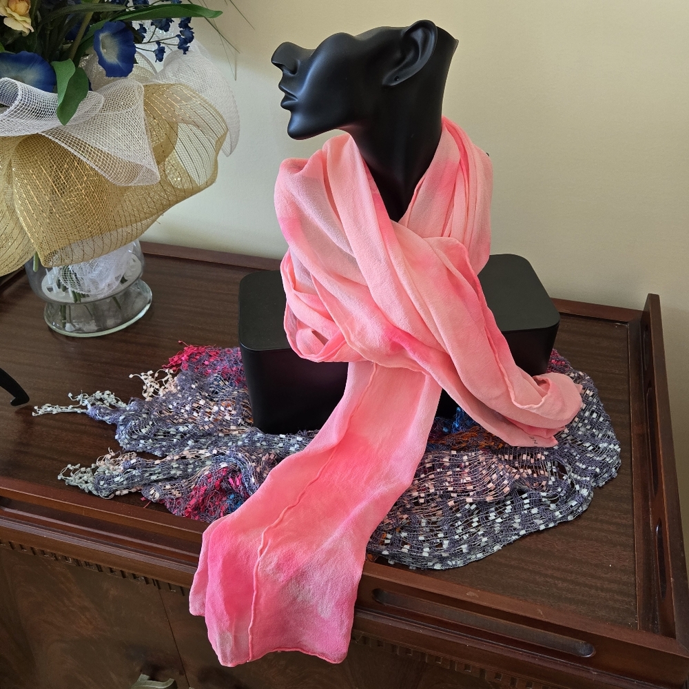 Vintage Anne Klein Pink Tie-Dye Scarf – 17" x 68"
